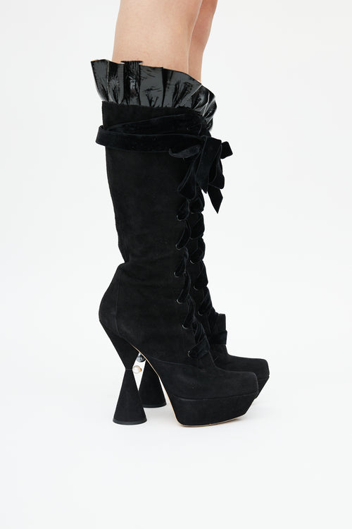 Louis Vuitton Fall 2009 Black Suede Cancan Knee High Boot