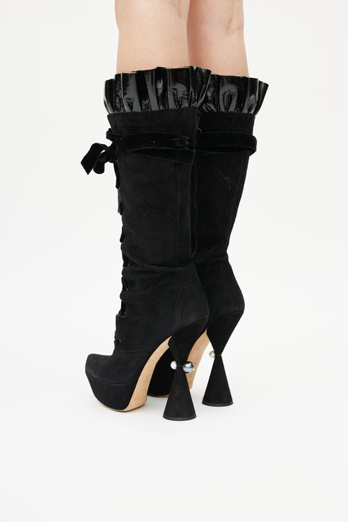 Louis Vuitton Fall 2009 Black Suede Cancan Knee High Boot