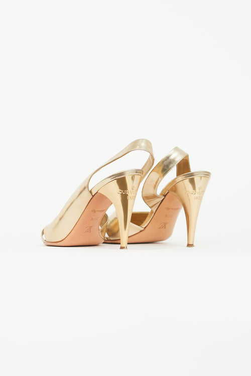 Louis Vuitton Gold Leather Slingback Heel