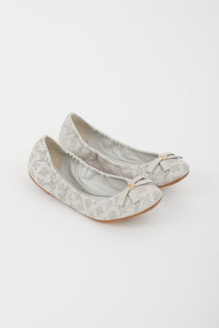 Louis Vuitton Grey Leather Monogram Bow Flat