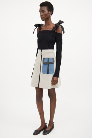 Louis Vuitton Grey 
Blue Faux Suede Skirt