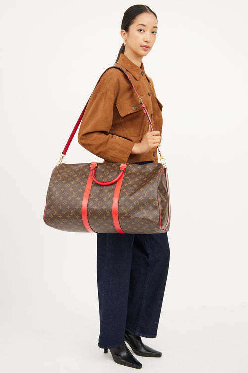 Louis Vuitton Brown 
Red Monogram Keepall Bandouliere 50 Bag