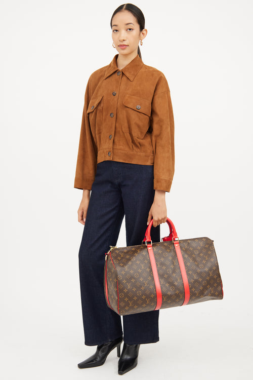 Louis Vuitton Brown 
Red Monogram Keepall Bandouliere 50 Bag