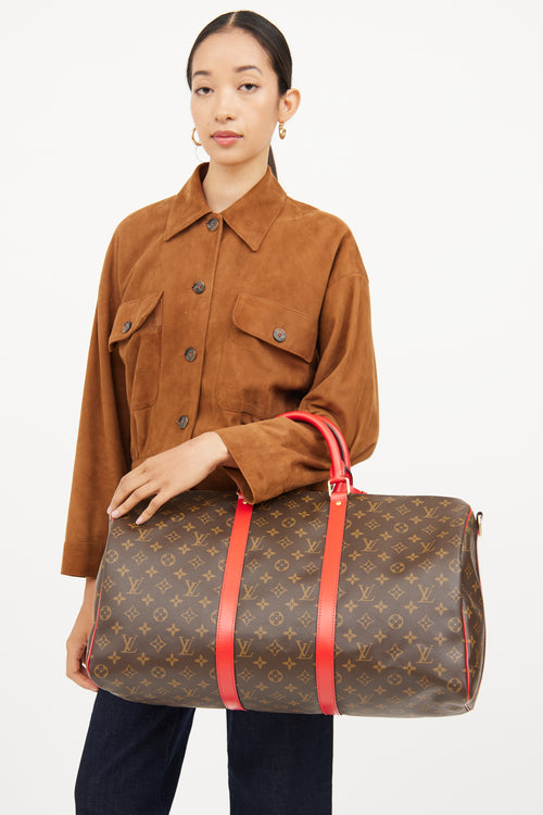 Louis Vuitton Brown 
Red Monogram Keepall Bandouliere 50 Bag