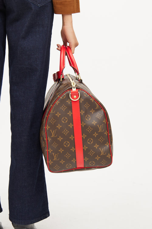 Louis Vuitton Brown 
Red Monogram Keepall Bandouliere 50 Bag