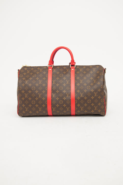 Louis Vuitton Brown 
Red Monogram Keepall Bandouliere 50 Bag