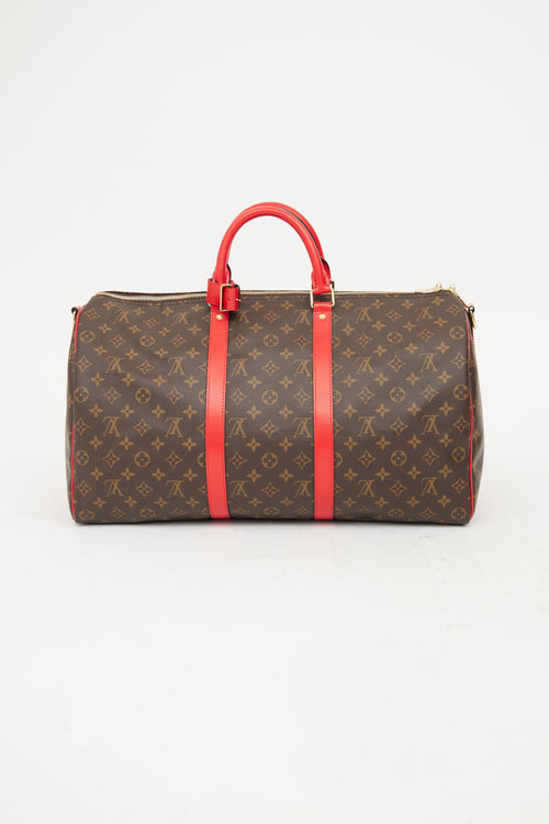 Louis Vuitton Brown 
Red Monogram Keepall Bandouliere 50 Bag