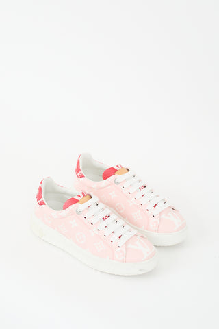 Louis Vuitton Pink 
Red Monogram Time Out Sneaker