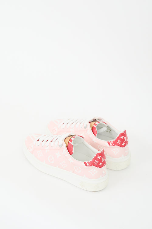 Louis Vuitton Pink 
Red Monogram Time Out Sneaker