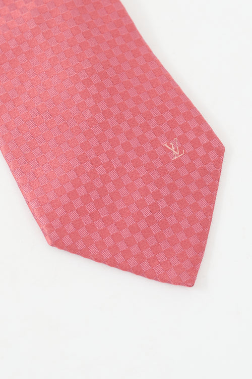 Louis Vuitton Pink Silk Micro Damier Jaquard Tie