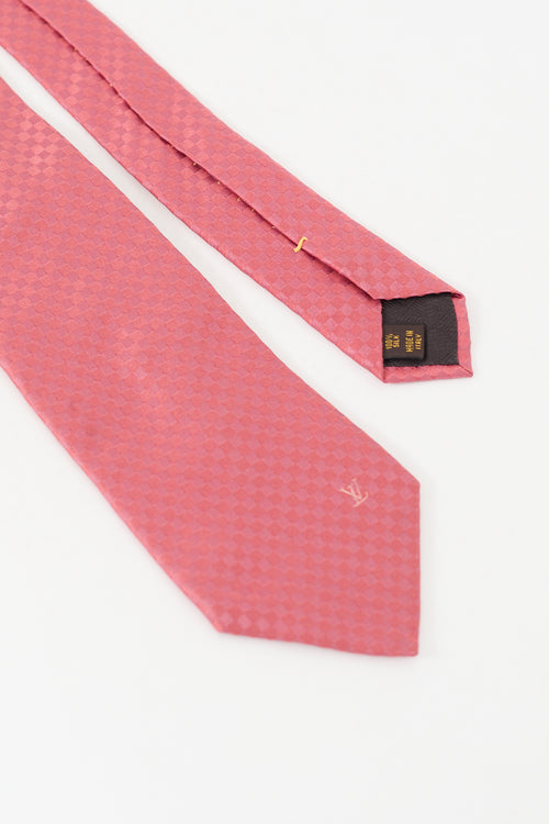 Louis Vuitton Pink Silk Micro Damier Jaquard Tie