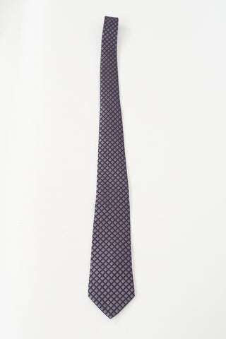 Louis Vuitton Purple 
Grey Silk Micro Logo Patterned Tie