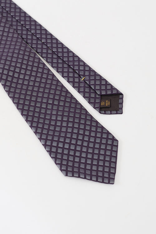 Louis Vuitton Purple 
Grey Silk Micro Logo Patterned Tie