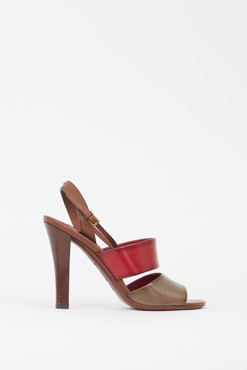 Louis Vuitton Red 
Brown Leather Strappy Heel