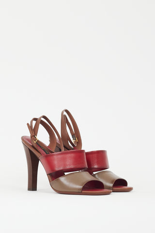 Louis Vuitton Red 
Brown Leather Strappy Heel