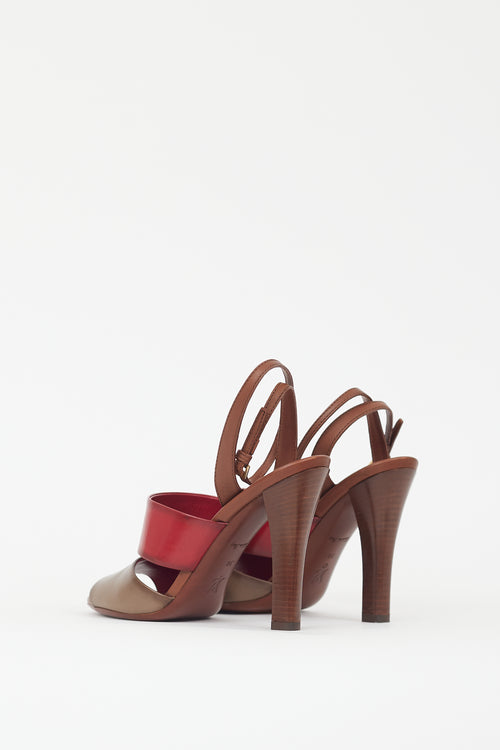 Louis Vuitton Red 
Brown Leather Strappy Heel