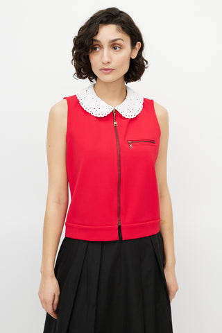 Louis Vuitton Red 
White Zip Sleeveless Top