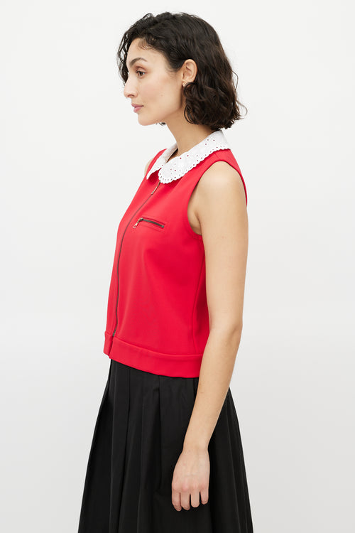 Louis Vuitton Red 
White Zip Sleeveless Top