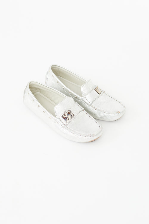 Louis Vuitton Silver Leather Studded Driving Loafer