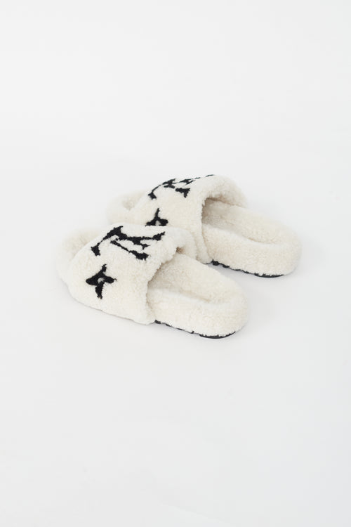 Louis Vuitton White and Black Shearling Slide