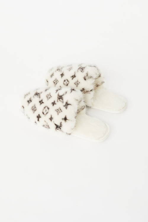 Louis Vuitton White Fur Monogram Suite Mule Slide