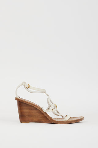 Louis Vuitton White Leather Fidji Wedge Sandal