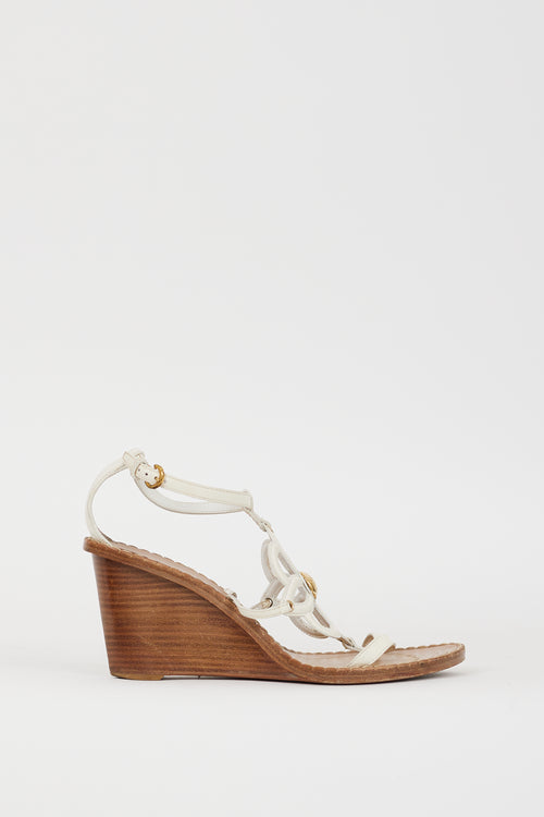 Louis Vuitton White Leather Fidji Wedge Sandal