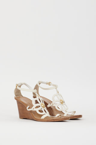 Louis Vuitton White Leather Fidji Wedge Sandal