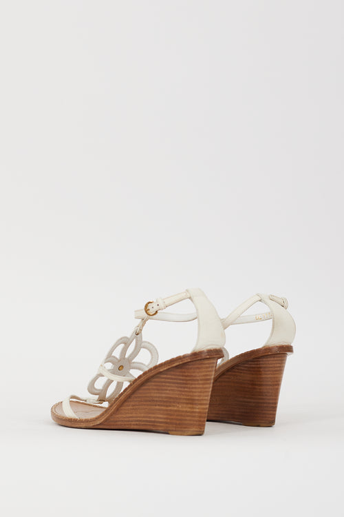 Louis Vuitton White Leather Fidji Wedge Sandal