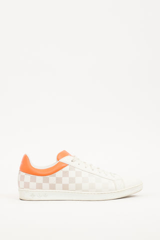 Louis Vuitton White 
Orange Leather Damier Luxembourg Sneaker