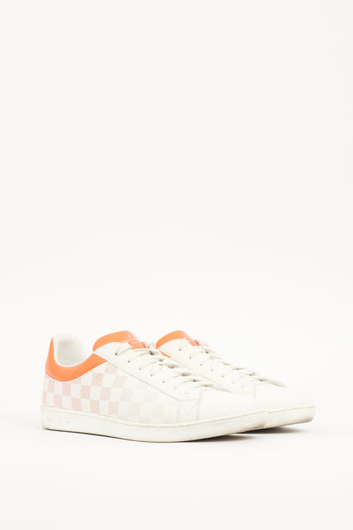 Louis Vuitton White 
Orange Leather Damier Luxembourg Sneaker