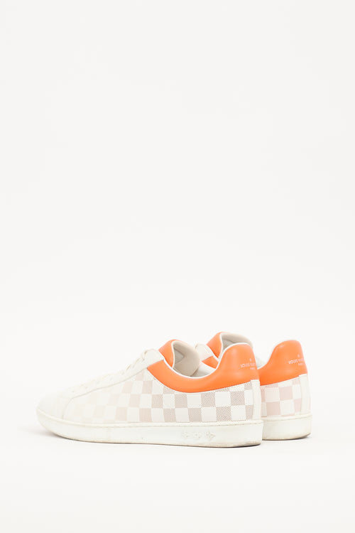 Louis Vuitton White 
Orange Leather Damier Luxembourg Sneaker