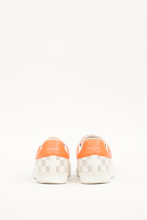 Louis Vuitton White 
Orange Leather Damier Luxembourg Sneaker