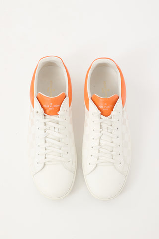 Louis Vuitton White 
Orange Leather Damier Luxembourg Sneaker