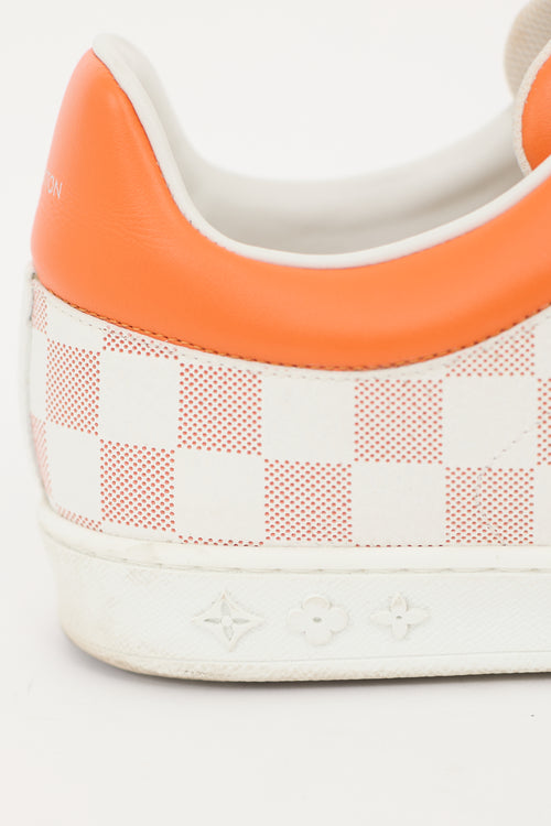 Louis Vuitton White 
Orange Leather Damier Luxembourg Sneaker