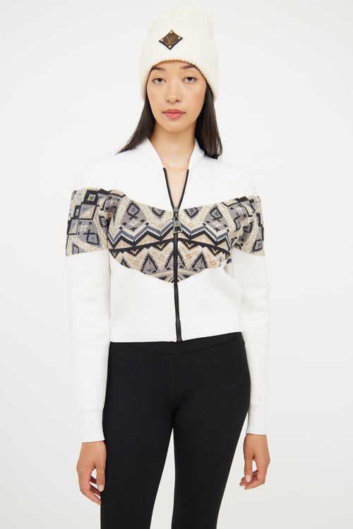 Louis Vuitton White Zip Wool Long Sleeve Top