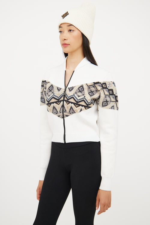 Louis Vuitton White Zip Wool Long Sleeve Top