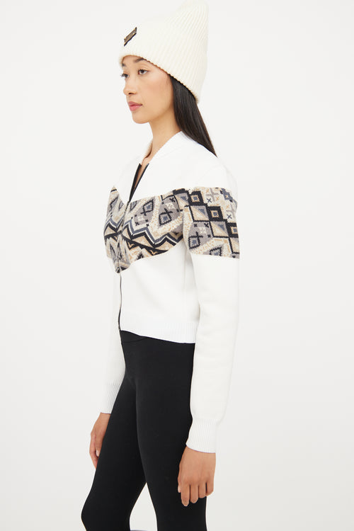 Louis Vuitton White Zip Wool Long Sleeve Top