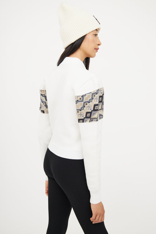 Louis Vuitton White Zip Wool Long Sleeve Top