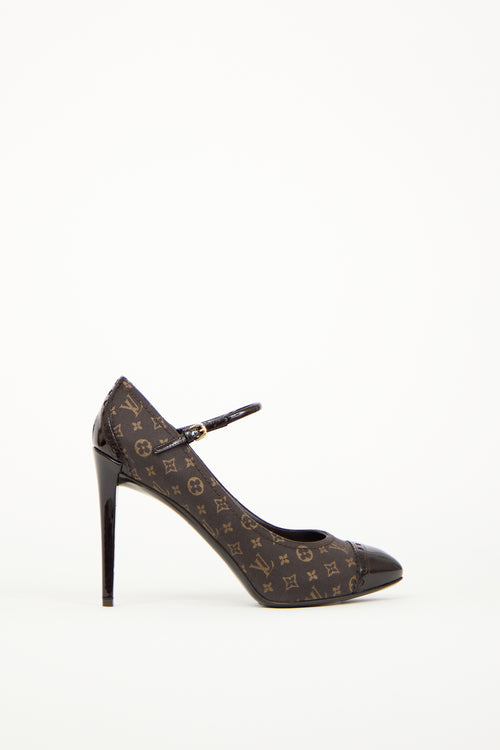 Louis Vuitton Brown Patent Mini Lin Monogram Canvas Heel