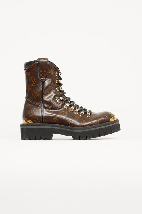 Louis Vuitton Brown Patent Monogram Combat Boot