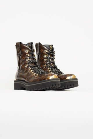 Louis Vuitton Brown Patent Monogram Combat Boot