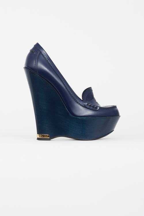 Louis Vuitton Navy Patent Platform Wedge