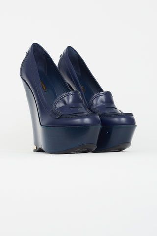 Louis Vuitton Navy Patent Platform Wedge