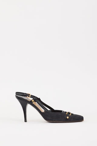 Louis Vuitton Black Monogram Canvas Mini Lin Slingback Heel