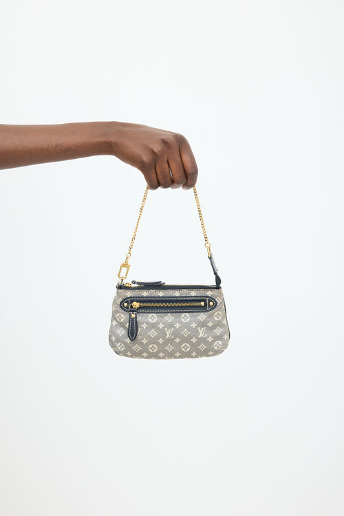 Louis Vuitton Grey 
Cream Denim Monogram Mini Pochette Bag