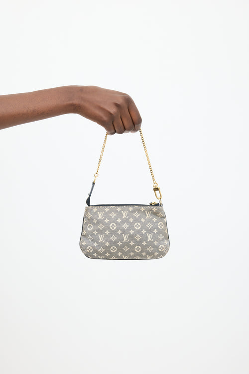 Louis Vuitton Grey 
Cream Denim Monogram Mini Pochette Bag