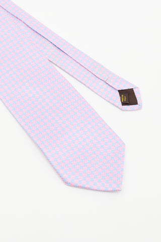 Louis Vuitton Pink 
Blue Silk Geometric Tie