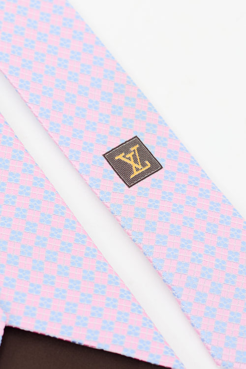 Louis Vuitton Pink 
Blue Silk Geometric Tie