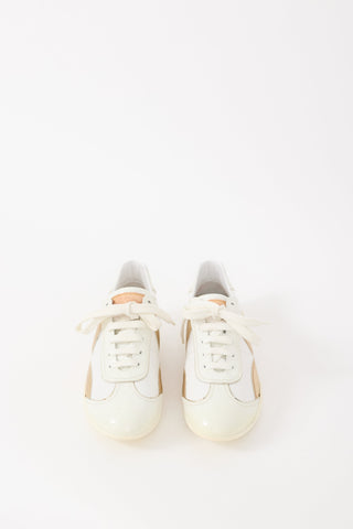 Louis Vuitton White 
Gold Leather Logo Sneaker